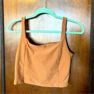 Camel/Tan Beyond Yoga Spacedye Crop Top, square neckline, size Medium